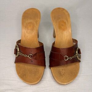 Vintage Leather Horsebit Mules Made In Italy Size 7.5 90s Platform Slide Sandals